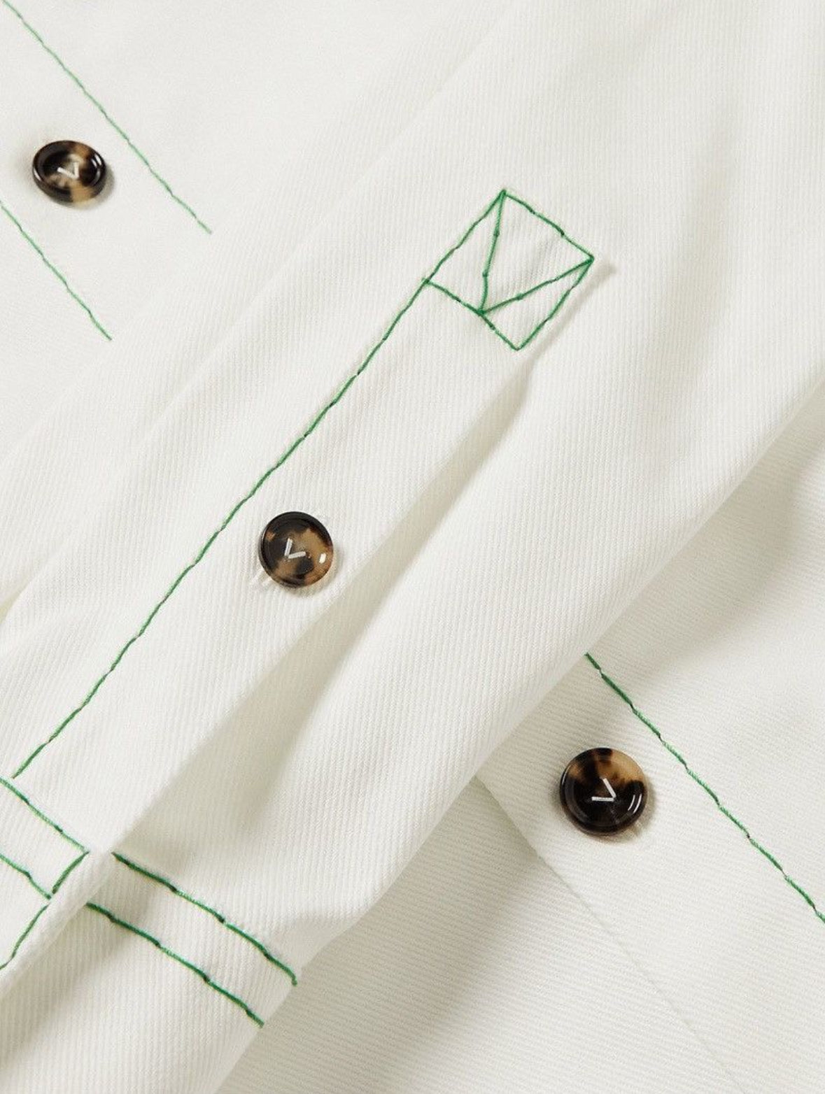 Bottega Veneta White / Green Contrast Stitching Shirt