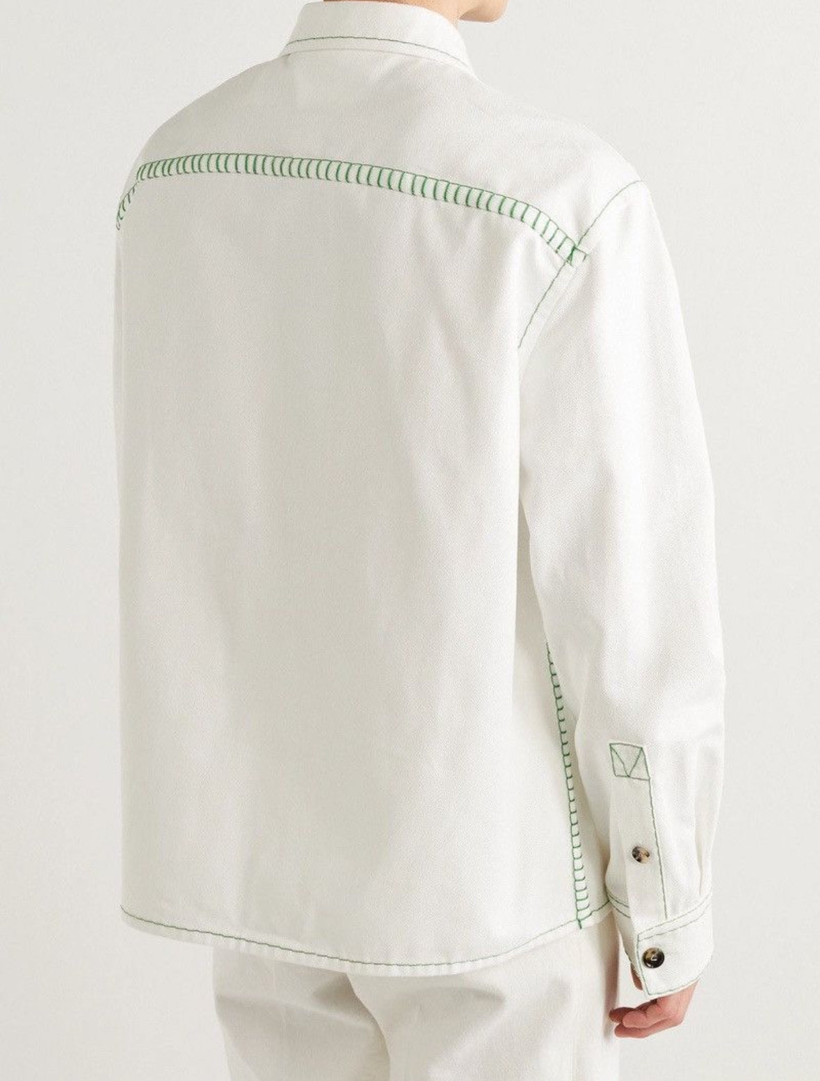 Bottega Veneta White / Green Contrast Stitching Shirt