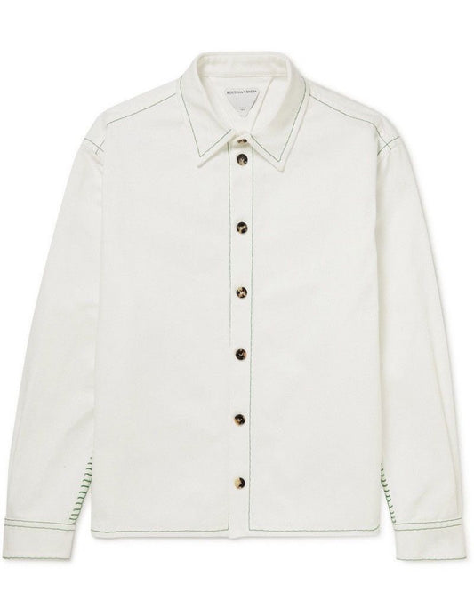Bottega Veneta White / Green Contrast Stitching Shirt