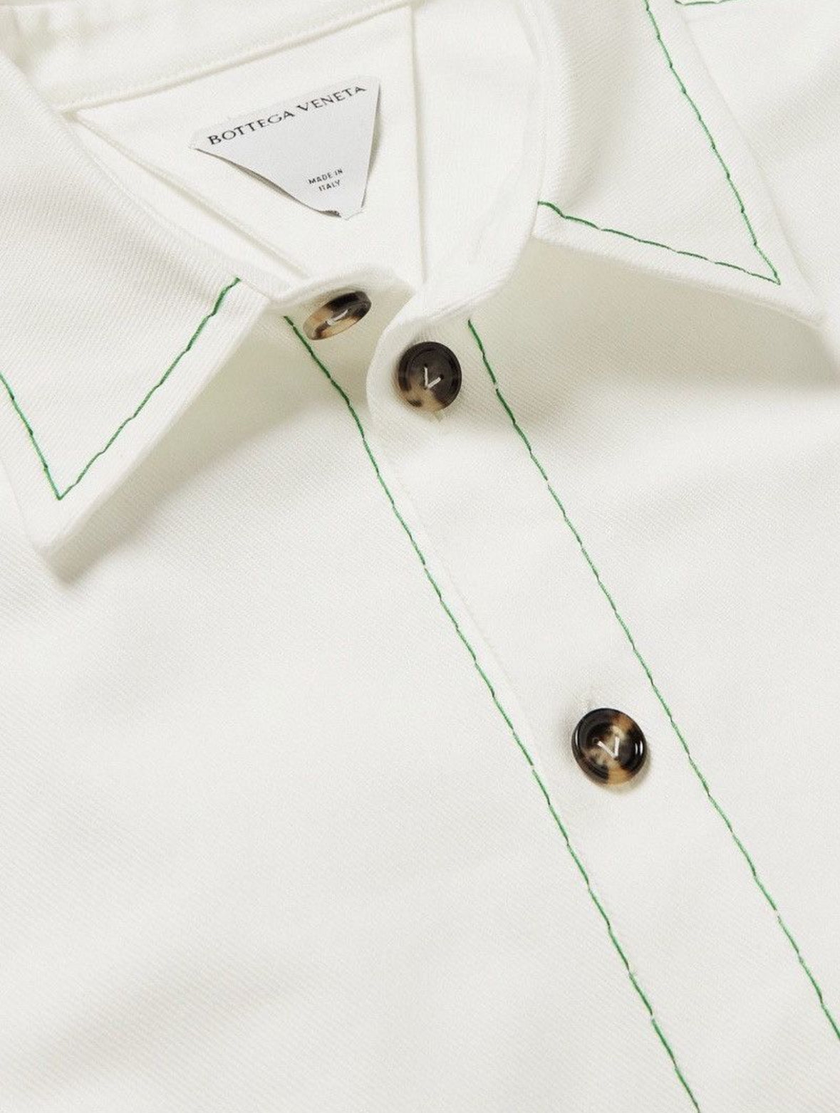 Bottega Veneta White / Green Contrast Stitching Shirt