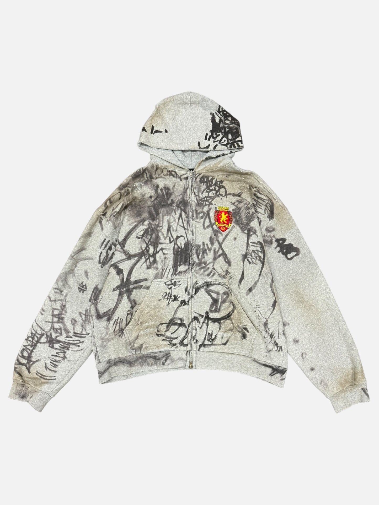 Balenciaga Skater Graffiti Grey Zip Up Hoodie