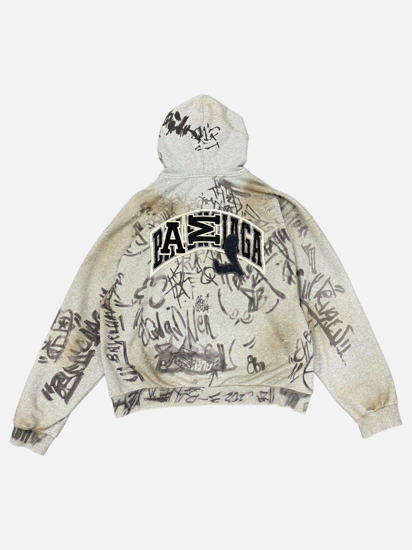 Balenciaga Skater Graffiti Grey Zip Up Hoodie