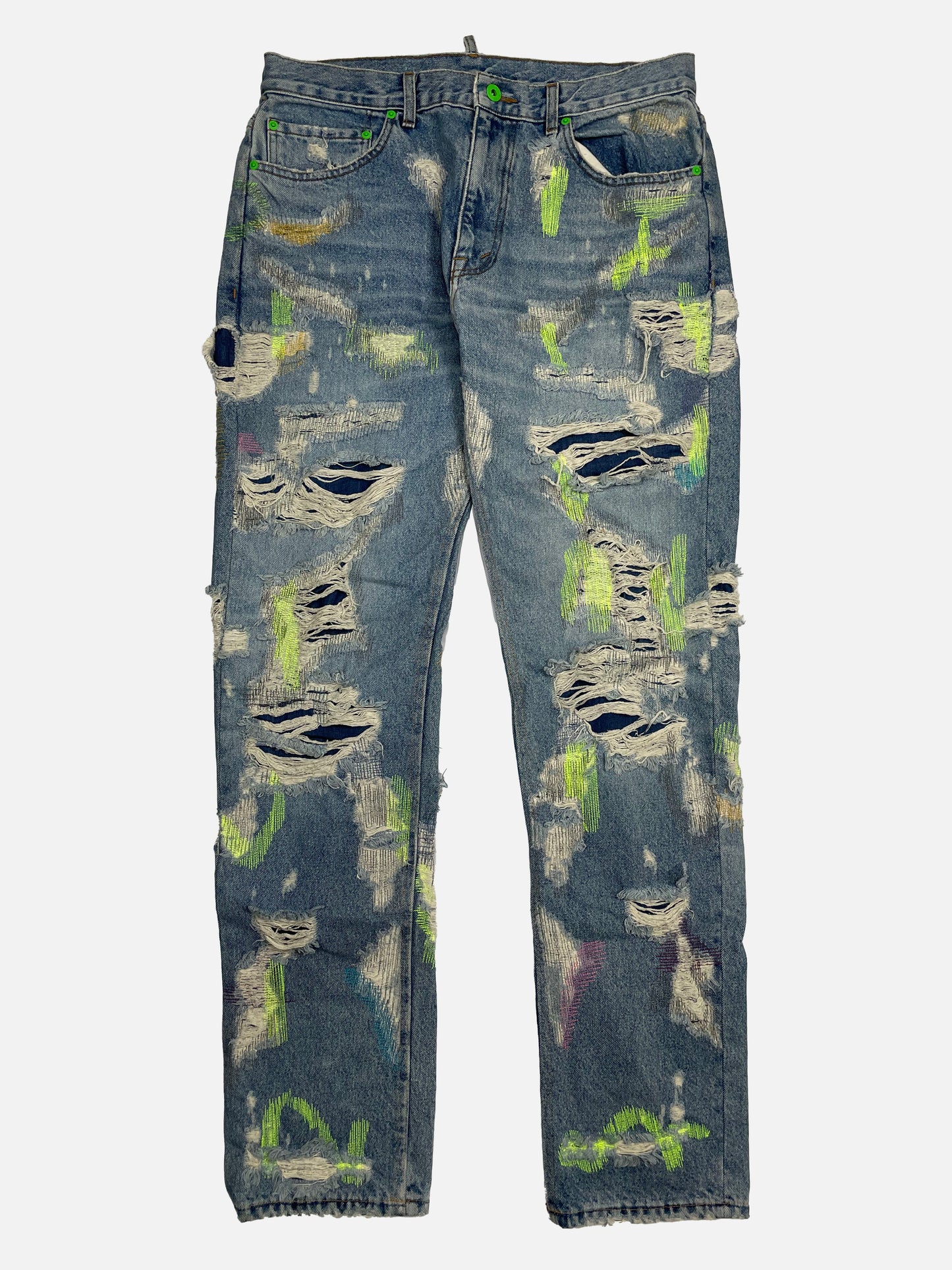 Endless Green Distressed Light Wash Denim